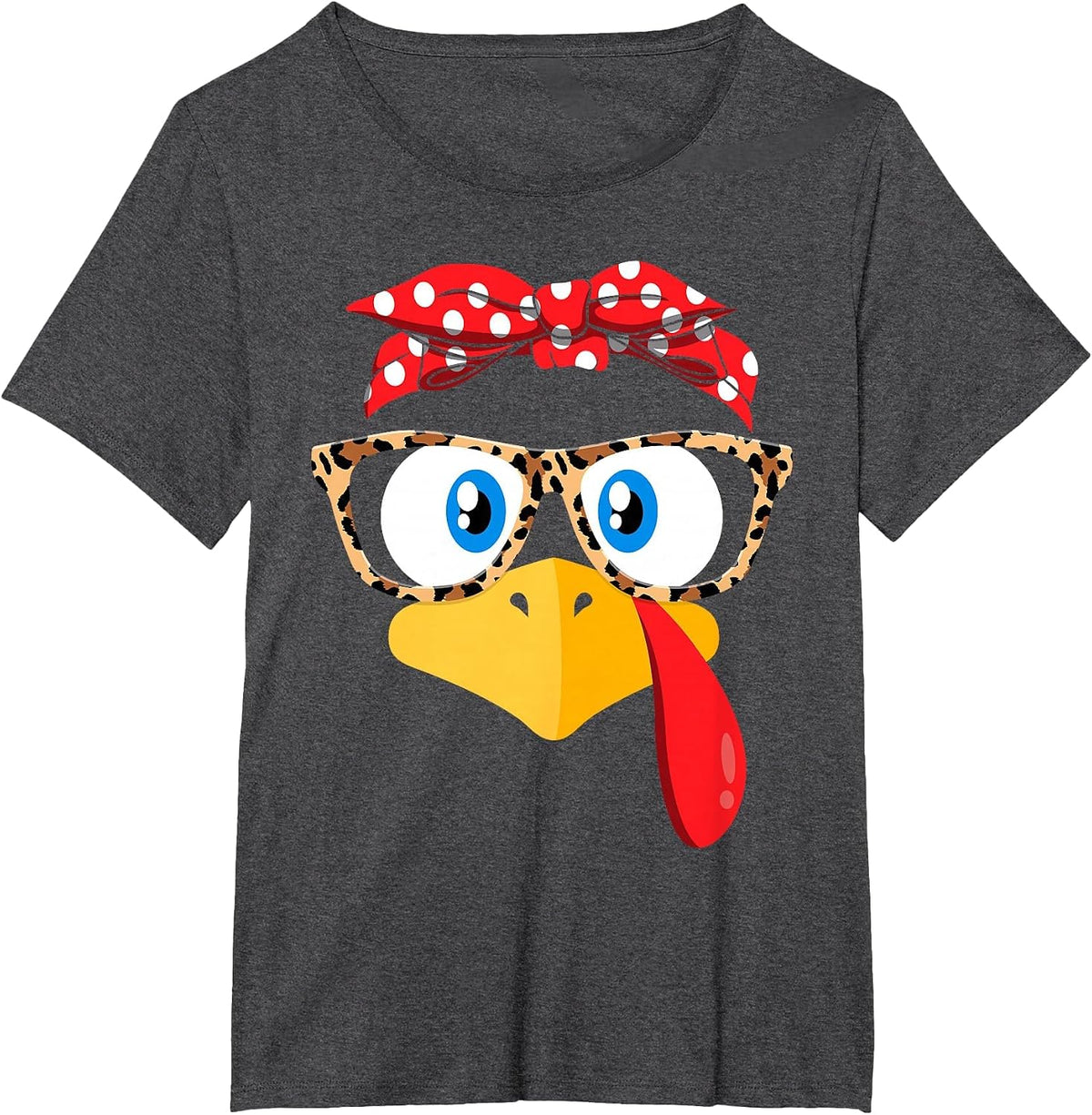 Thanksgiving Turkey Face Leopard Print Glasses Women Girls T-Shirt - Dark Heather Grey