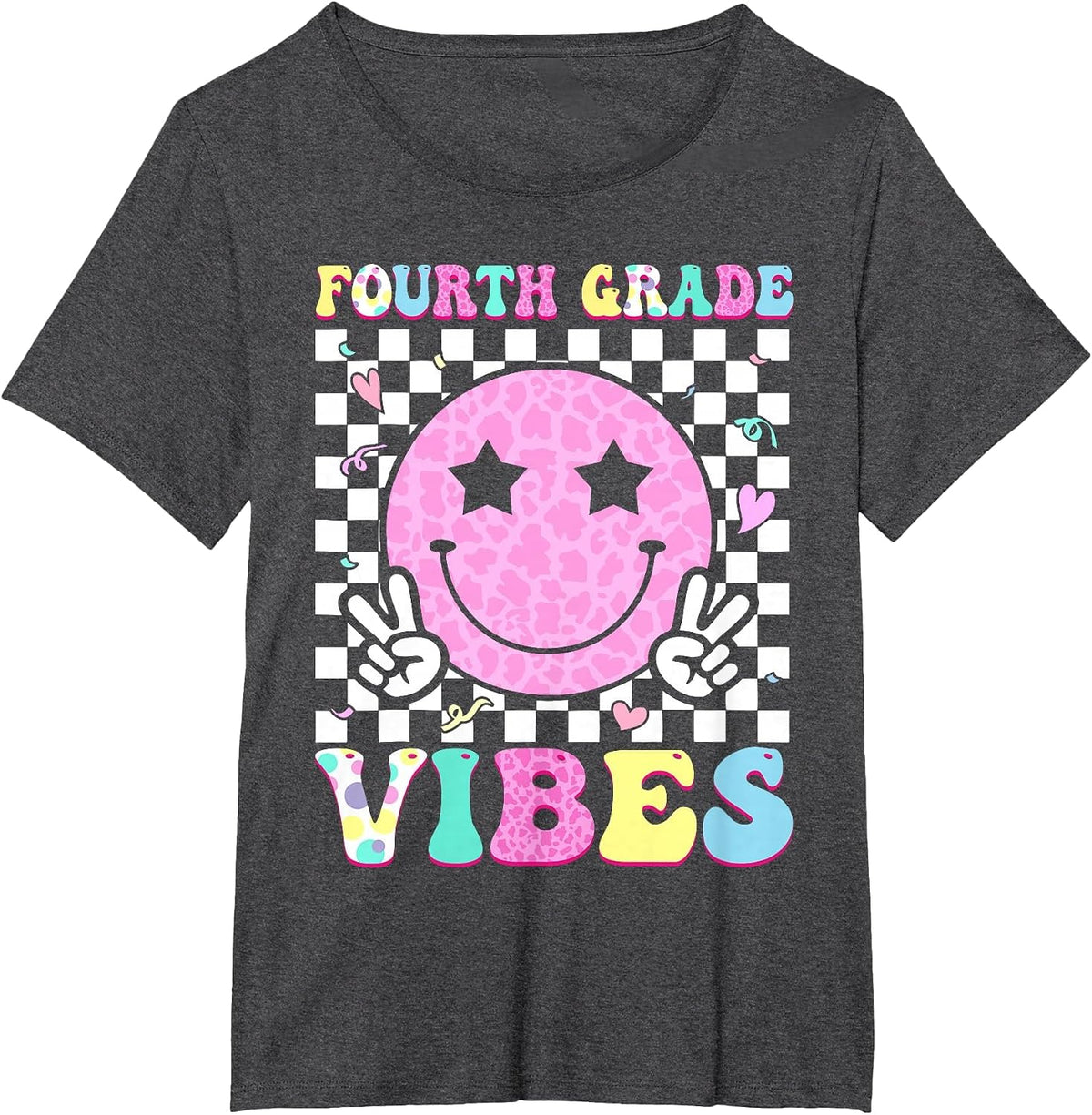 Fourth Grade Vibes Groovy Back to School 4th Grade Girls Kid T-Shirt - Dark Heather Grey