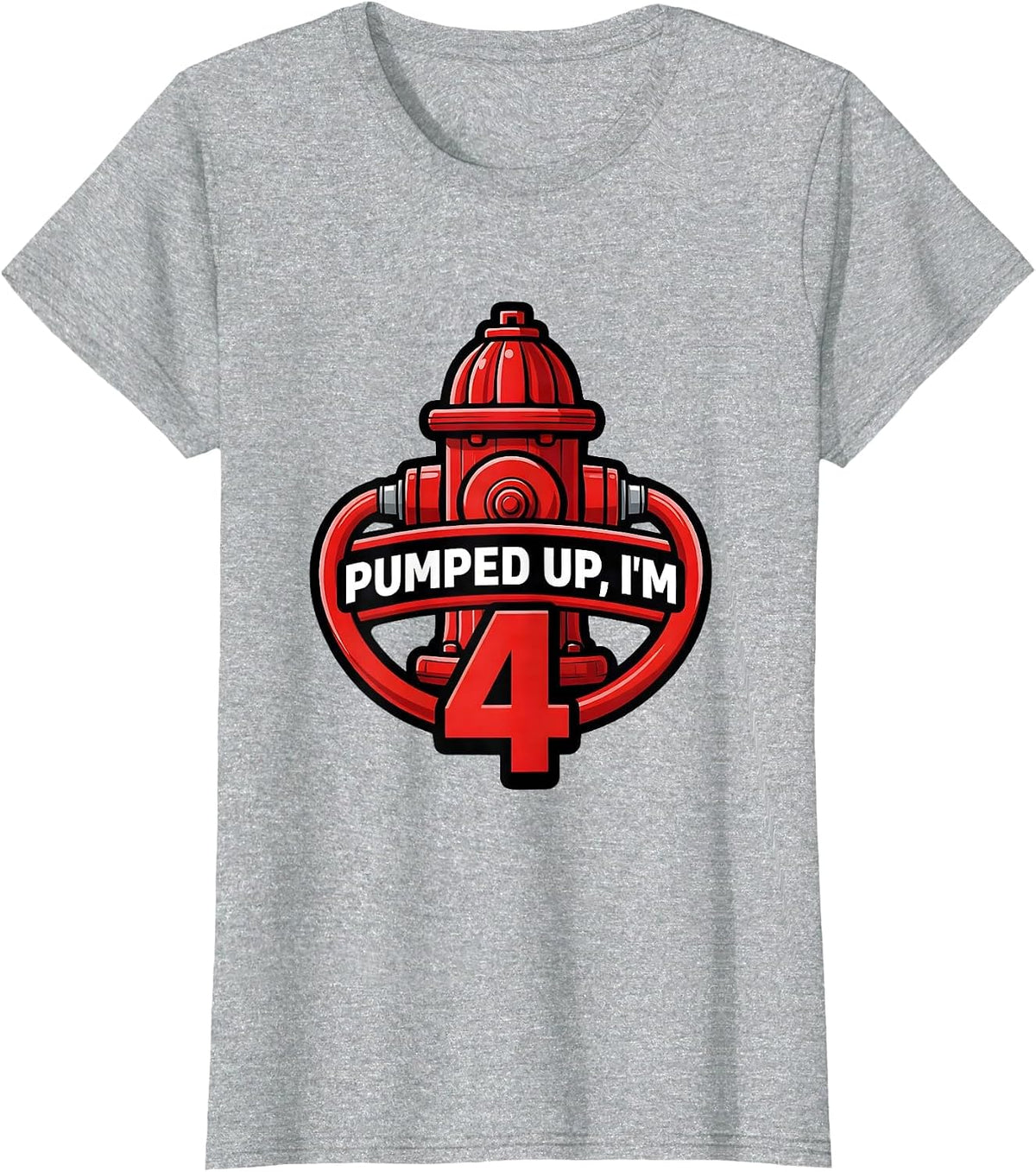 Women's Pumped Up I'm 4 Bold Fire Truck Kids Birthday Firefighter T-Shirt - Heather Grey