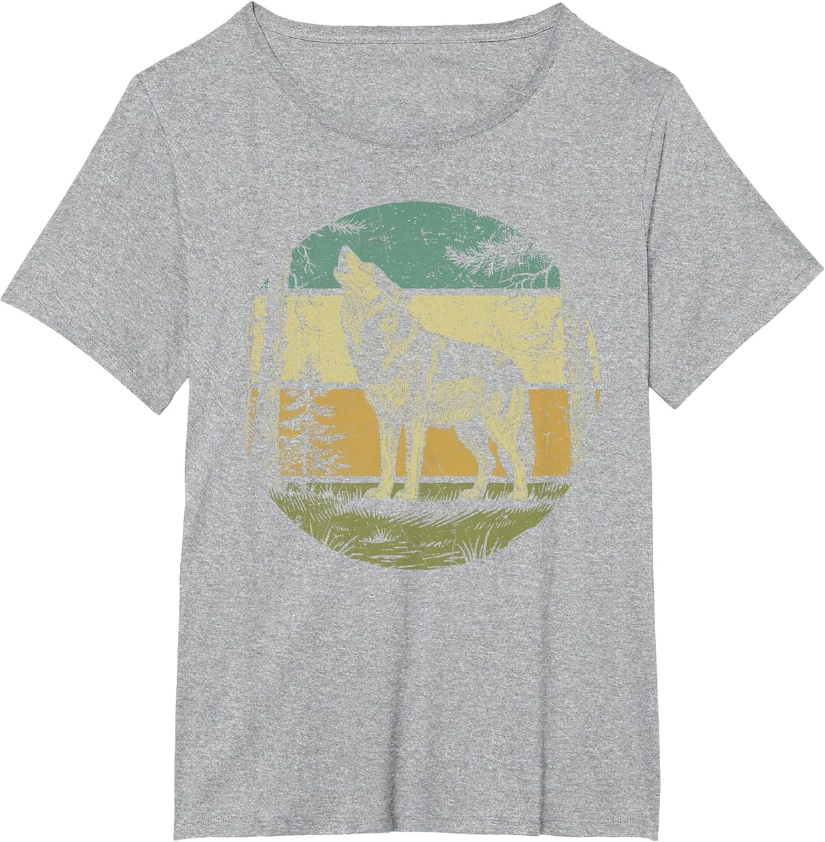 Retro Forest Wolf Outdoors Nature Women Men Vintage Graphic T-Shirt - Heather Grey