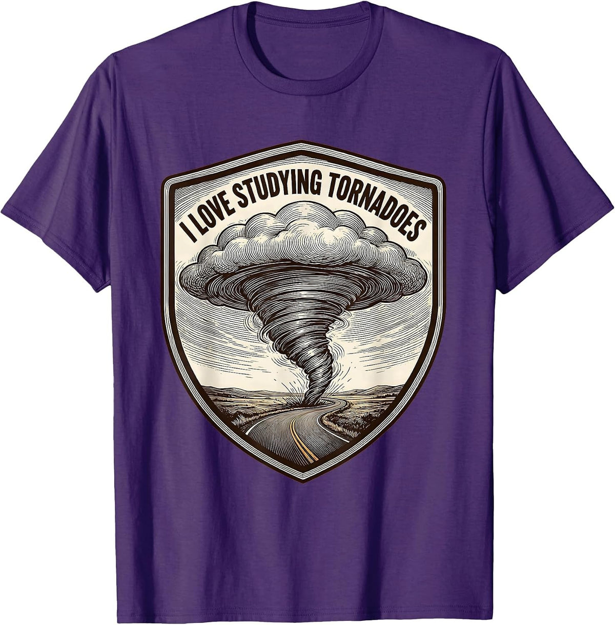I Love Studying Tornadoes Crosshatched Weather Enthusiast T-Shirt - Purple