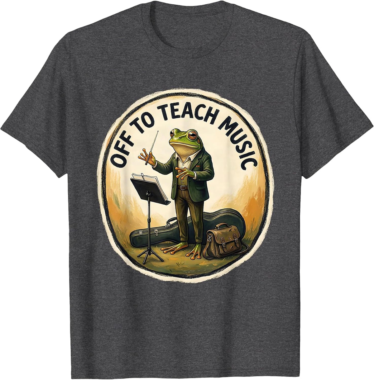 Off To Teach Music Funny Frog Music Teacher Back To School T-Shirt - Dark Heather Grey