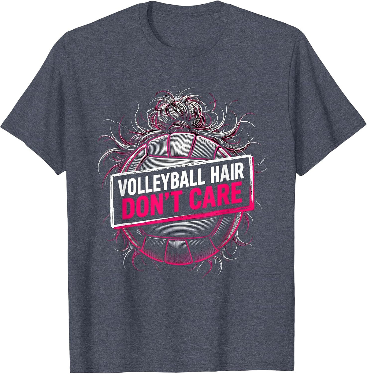 Volleyball Hair Don't Care Volleyball Design T-Shirt - Heather Blue