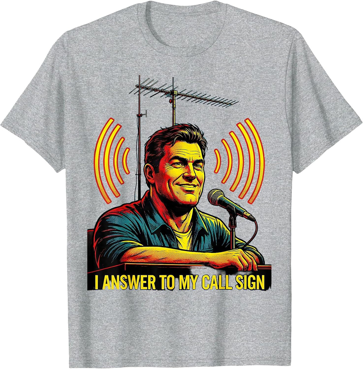 Men's I Answer To My Call Sign Pop Art Ham Radio Operator Hobbyist T-Shirt - Heather Grey