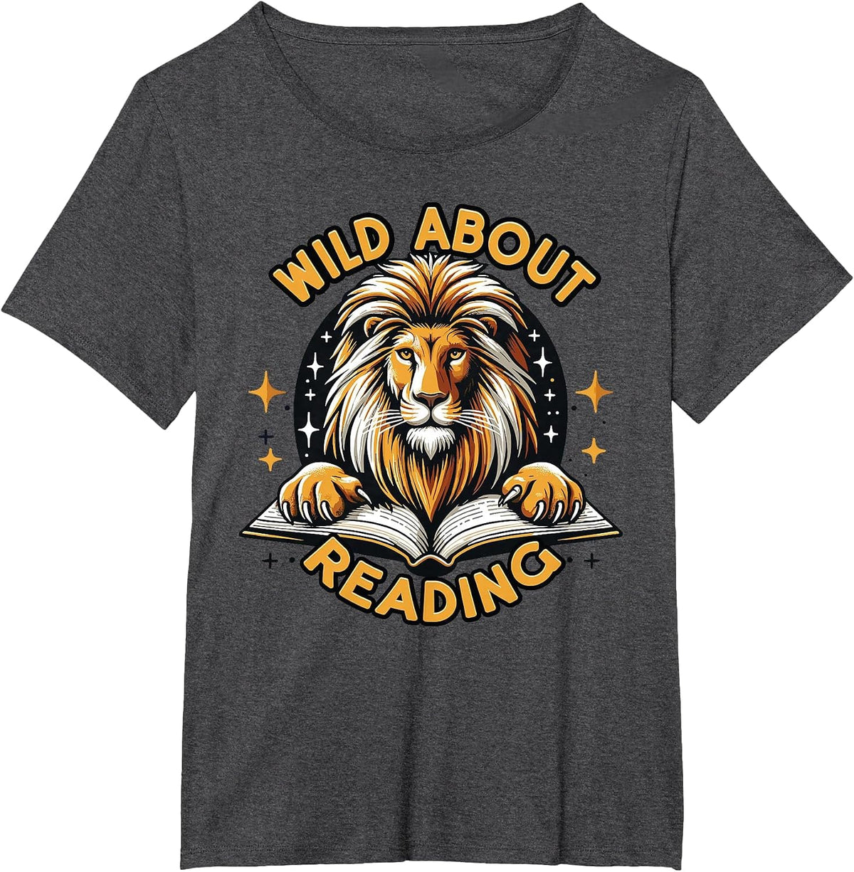 Wild About Reading Lion Design for Teachers & Students T-Shirt - Dark Heather Grey