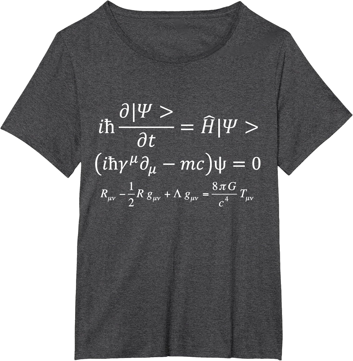 Three Fundamental Equations of Physics, Gravity and Quantum T-Shirt - Dark Heather Grey