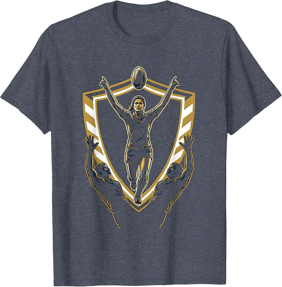 Rugby Lineout Jump Graphic Tee T-Shirt - Heather Blue
