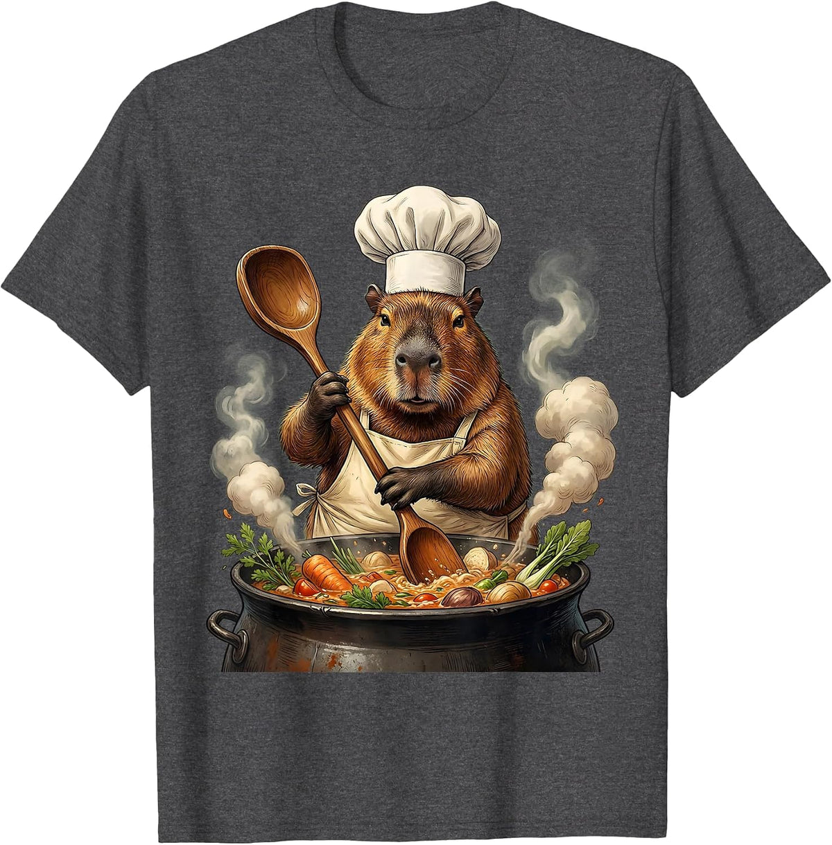 Capybara Chef Stirring Giant Pot Funny Foodie T-Shirt - Dark Heather Grey