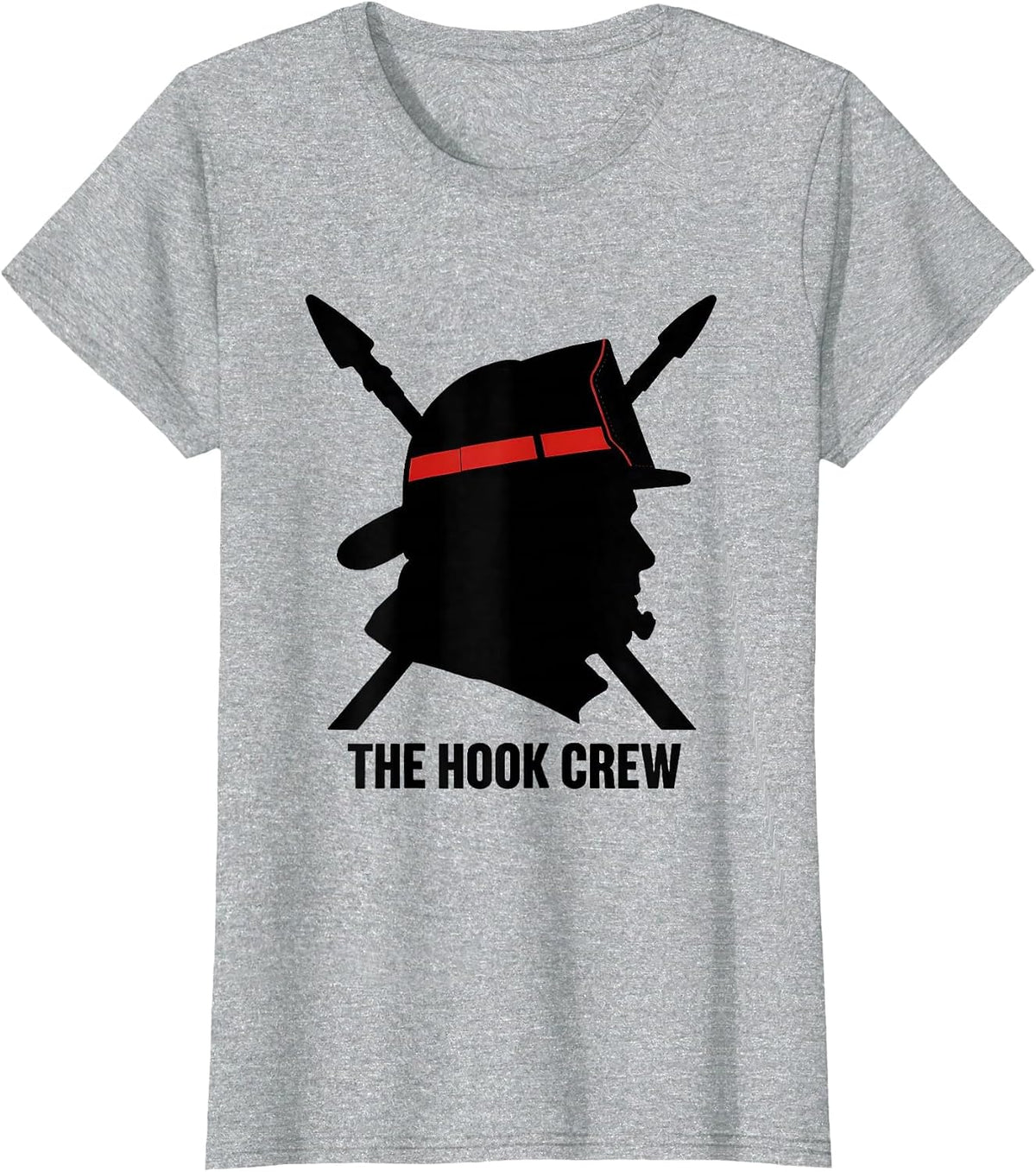 THE HOOK CREW Firefighter Silhouette Humor Tribute Gift T-Shirt - Heather Grey