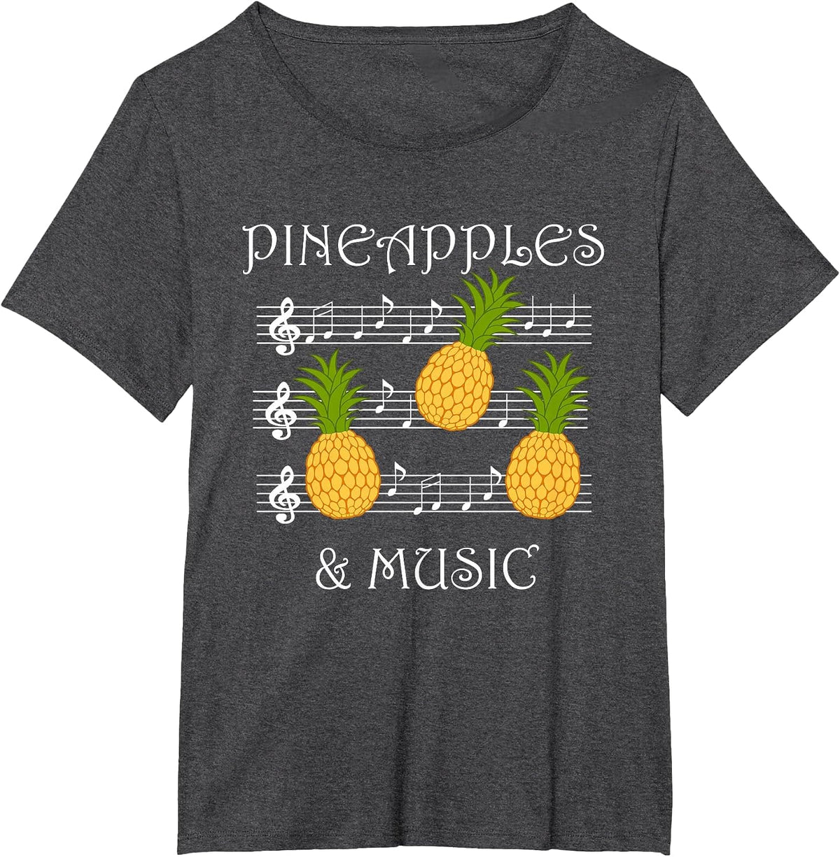 Pineapples and Music Clef Musician Teacher Fruits T-Shirt - Dark Heather Grey
