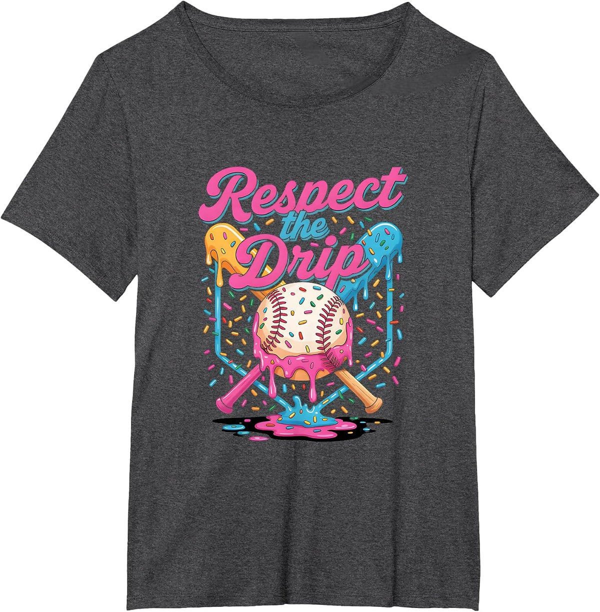 Baseball Mom Dad Son Ice Cream Drip Shirt Respect The Drip T-Shirt - Dark Heather Grey