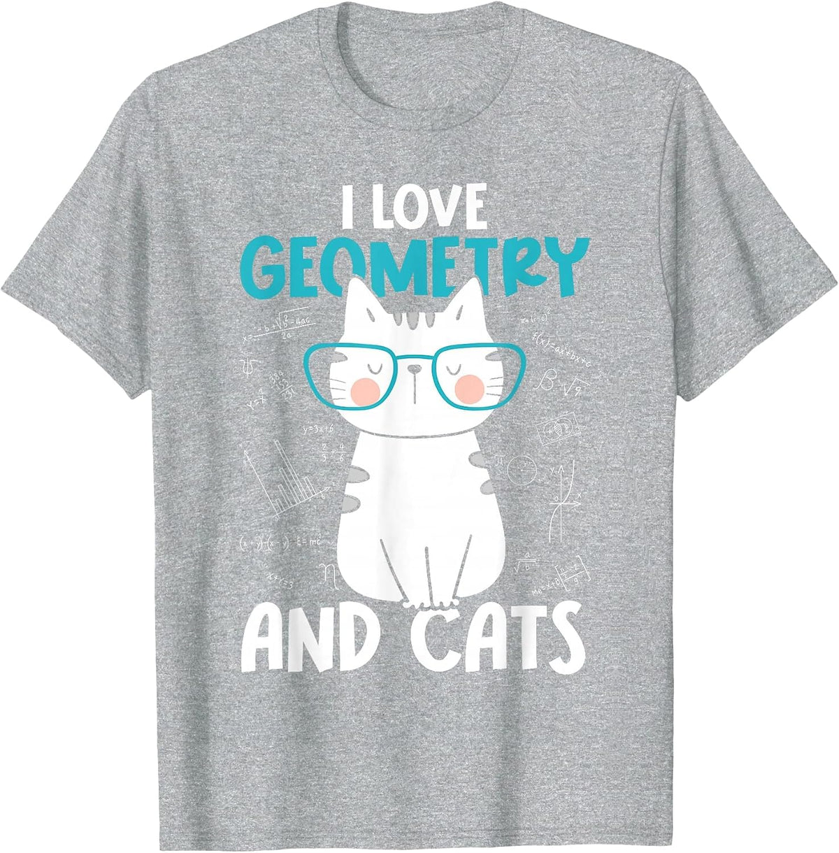I Love Math and Cats - Funny Geometry T-Shirt - Heather Grey