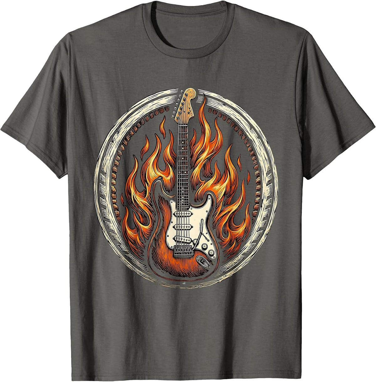 Electric Guitar On Fire Rock Music Graphic T-Shirt - Asphalt Grey