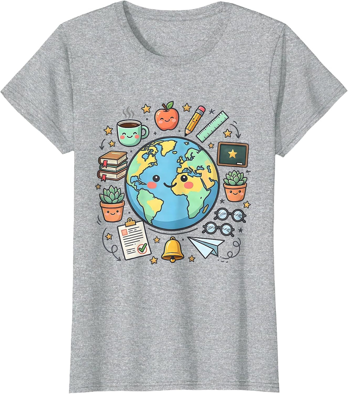 Women's 4th Grade Teacher Desk Globe Coffee Mug Gift T-Shirt - Heather Grey