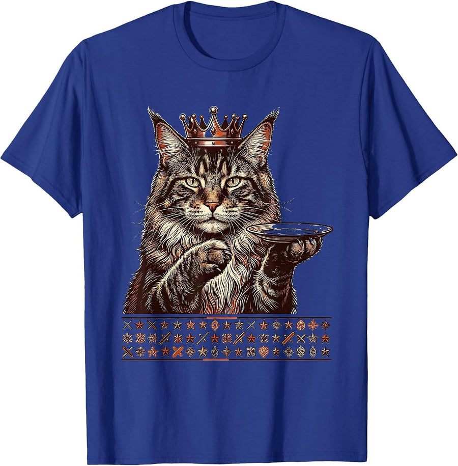 Crowned Maine Coon Cat Meme Humor T-Shirt - Royal Blue