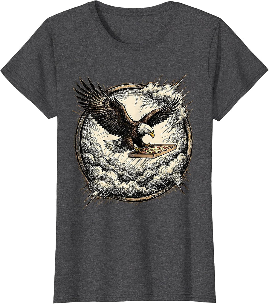 Women's Eagle Delivering Pizza Through Storm Clouds T-Shirt - Dark Heather Grey