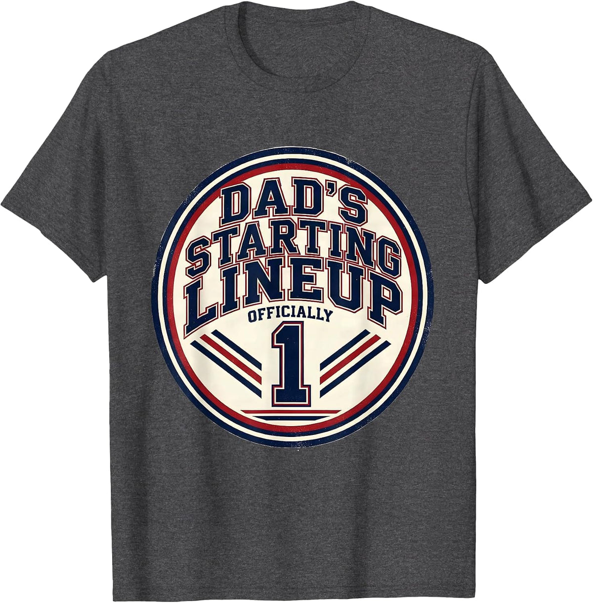 Men's Officially Dad's Starting Lineup Funny Dad Gift Birthday T-Shirt - Dark Heather Grey