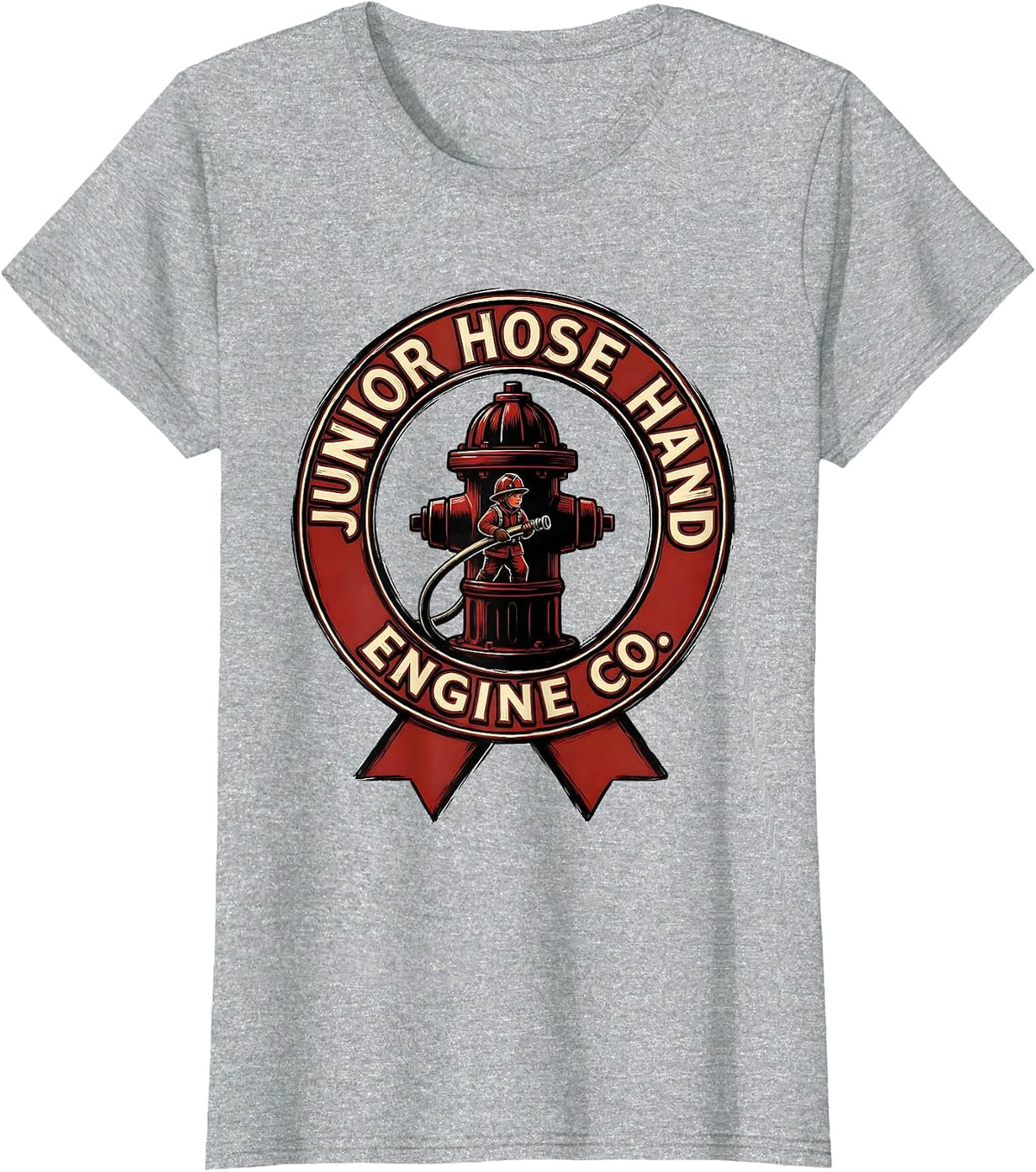 Women's Junior Hose Hand, Engine Co. Cute Firefighter Toddler Boy T-Shirt - Heather Grey