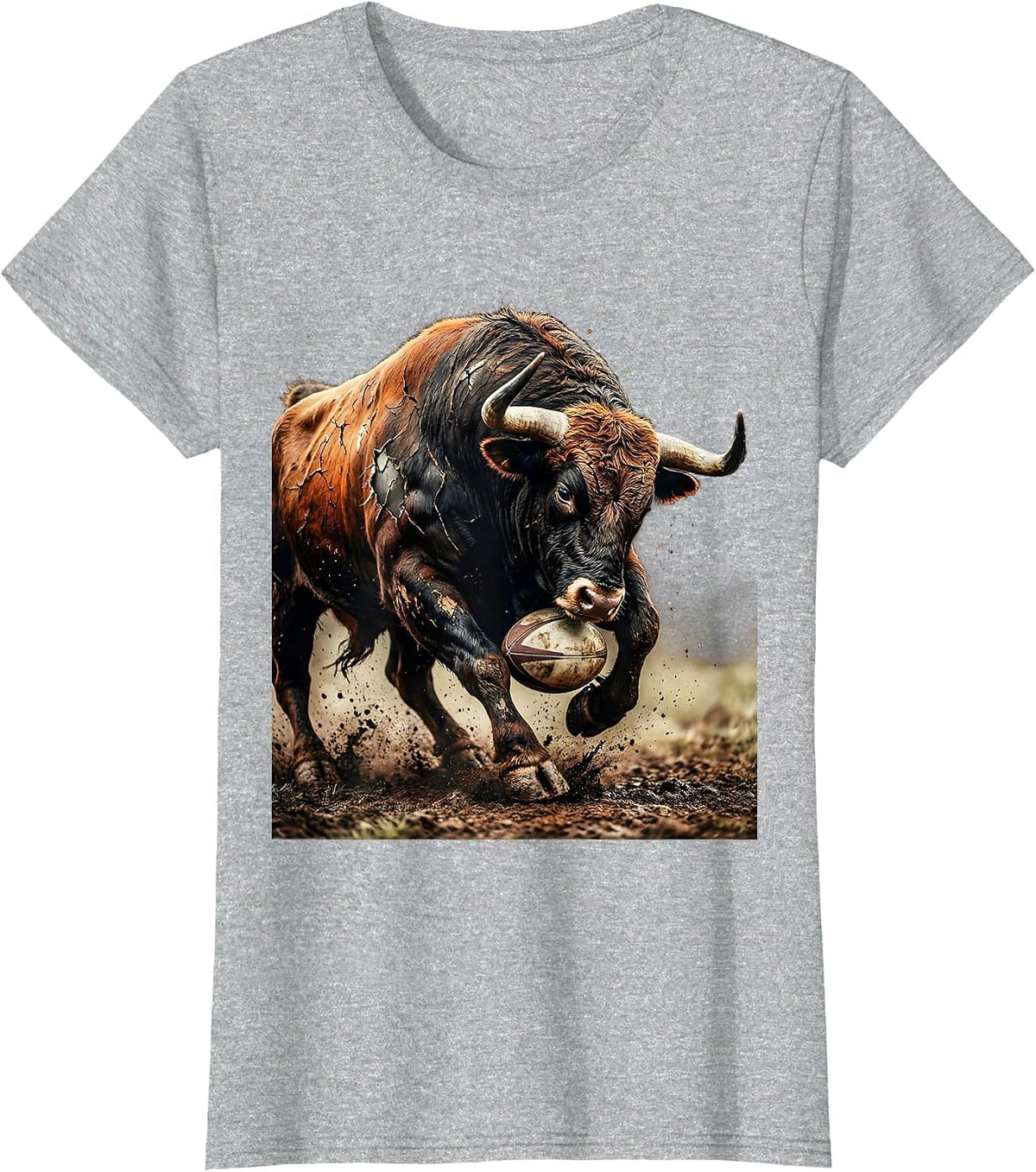 Charging Bull Rugby Player Graphic Tee T-Shirt - Heather Grey