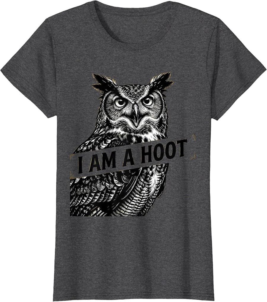 Women's I Am A Hoot Funny Owl Lover Bird Humor Gift T-Shirt - Dark Heather Grey