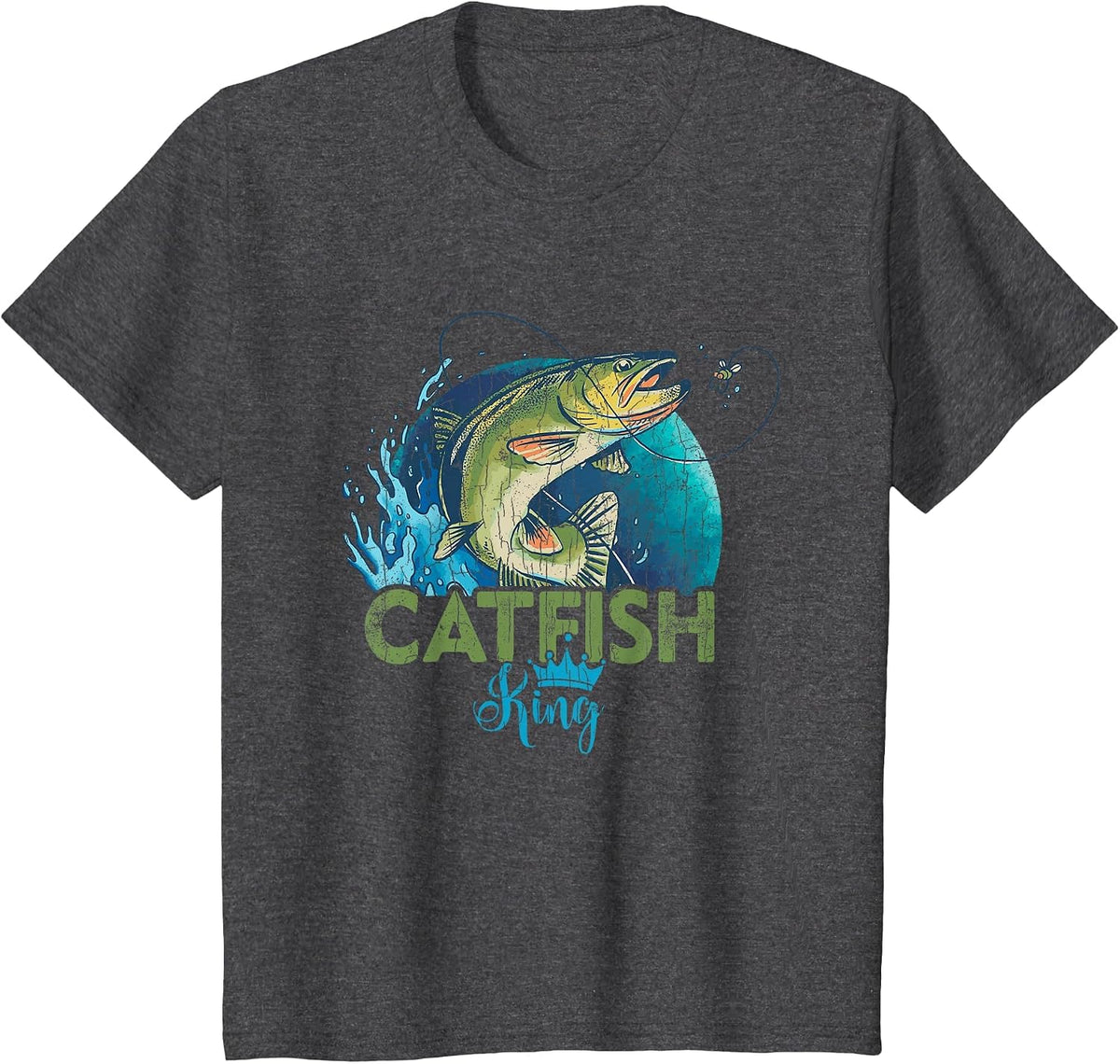 Catfish King Funny Fishing Lover Catfishing Graphic T-Shirt - Dark Heather Grey