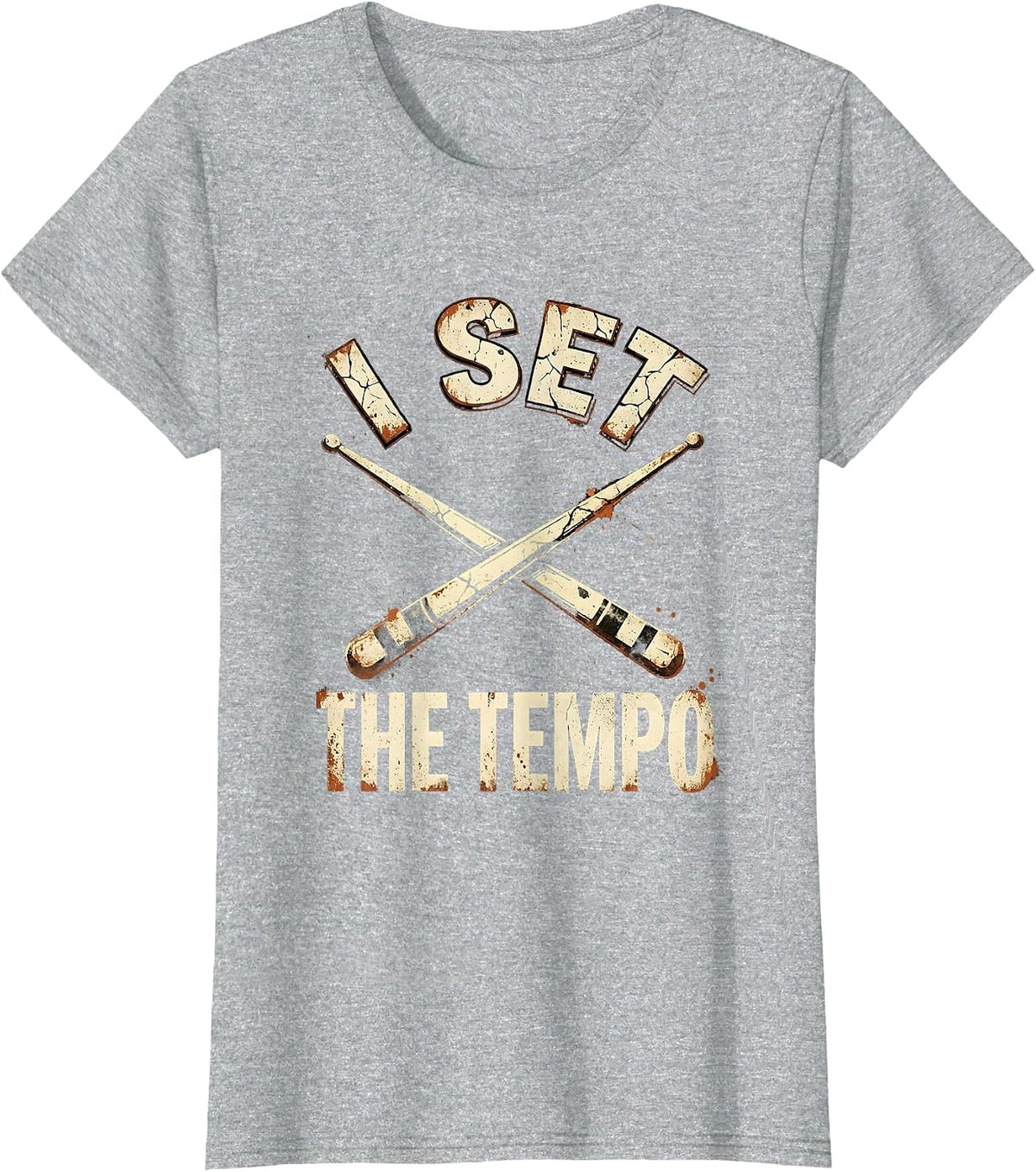 I Set The Tempo Drummer Distressed Design T-Shirt - Heather Grey