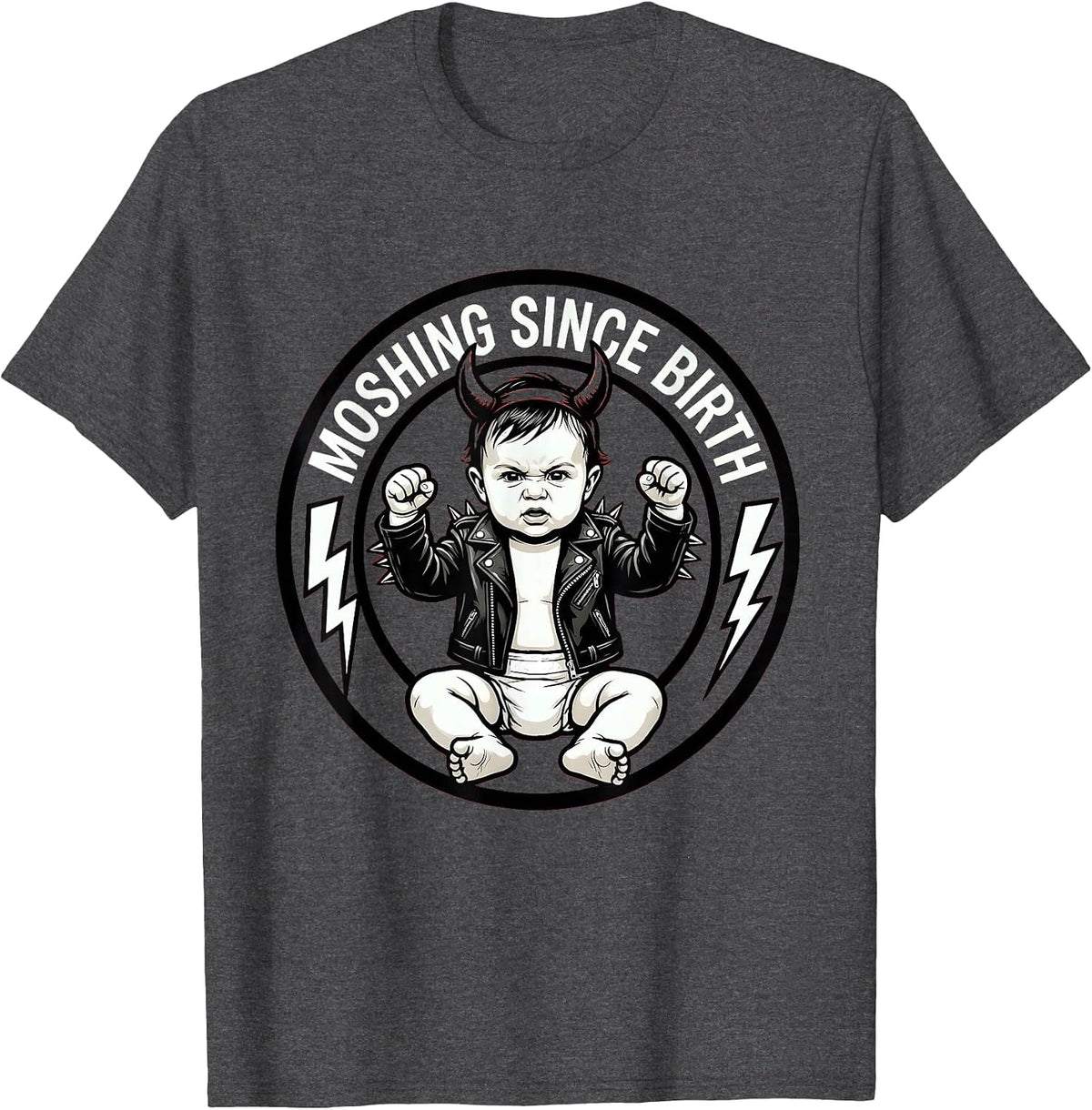 Moshing Since Birth Rock Band Graphic Design T-Shirt - Dark Heather Grey