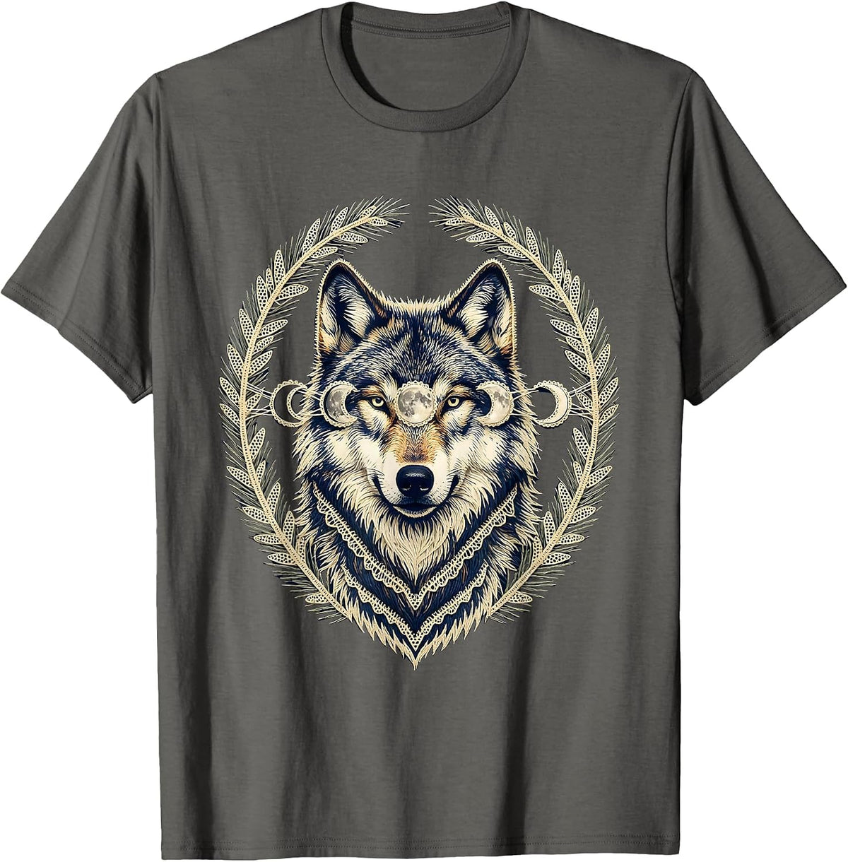 Men's Wolf Moon Phase Boho Celestial Astrology T-Shirt - Asphalt Grey