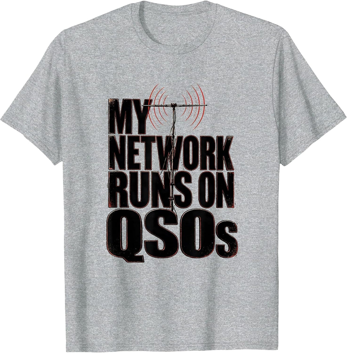 Men's My Network Runs On QSOs Funny Ham Radio Operator Hobbyist T-Shirt - Heather Grey