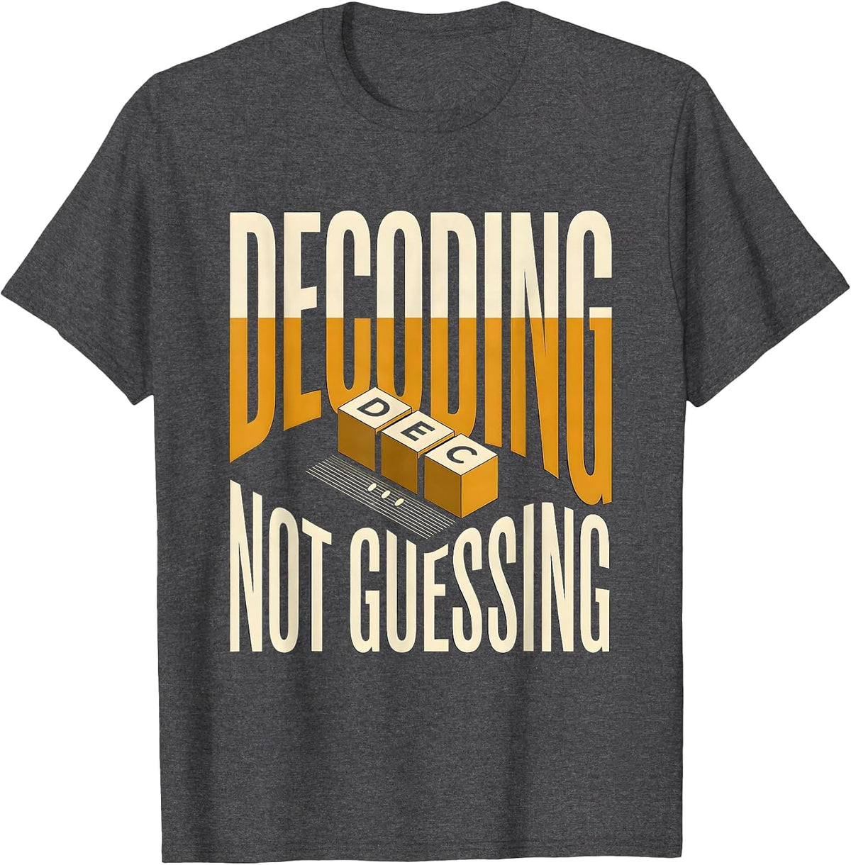 Decoding, Not Guessing Minimalist Reading Teacher Literacy T-Shirt - Dark Heather Grey