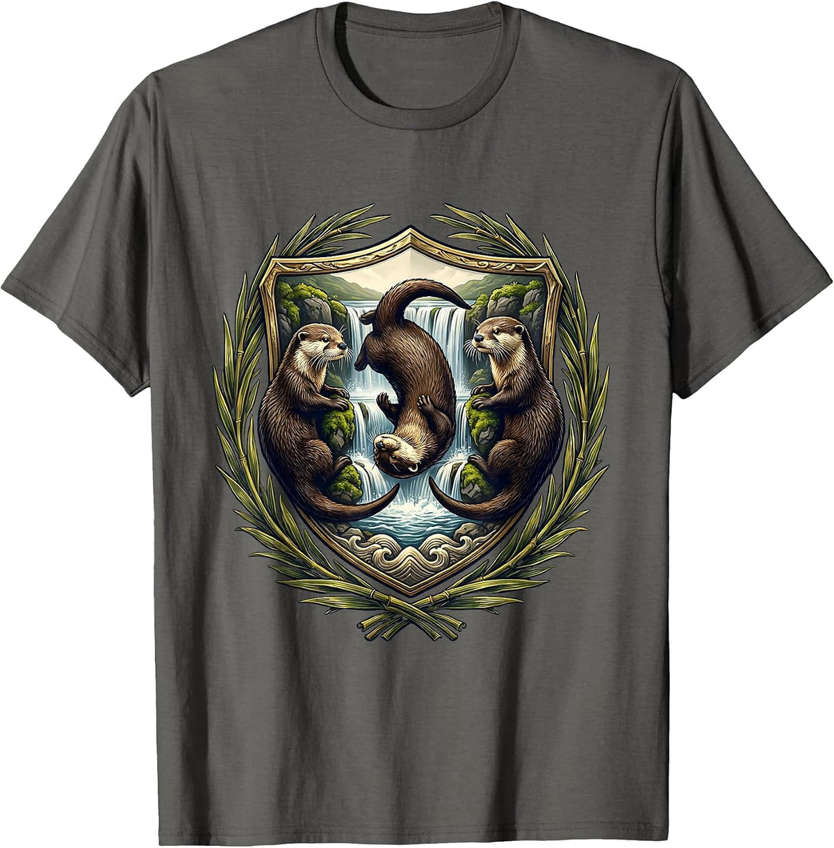 Young Wild and Three Otters Waterfall Birthday T-Shirt - Asphalt Grey