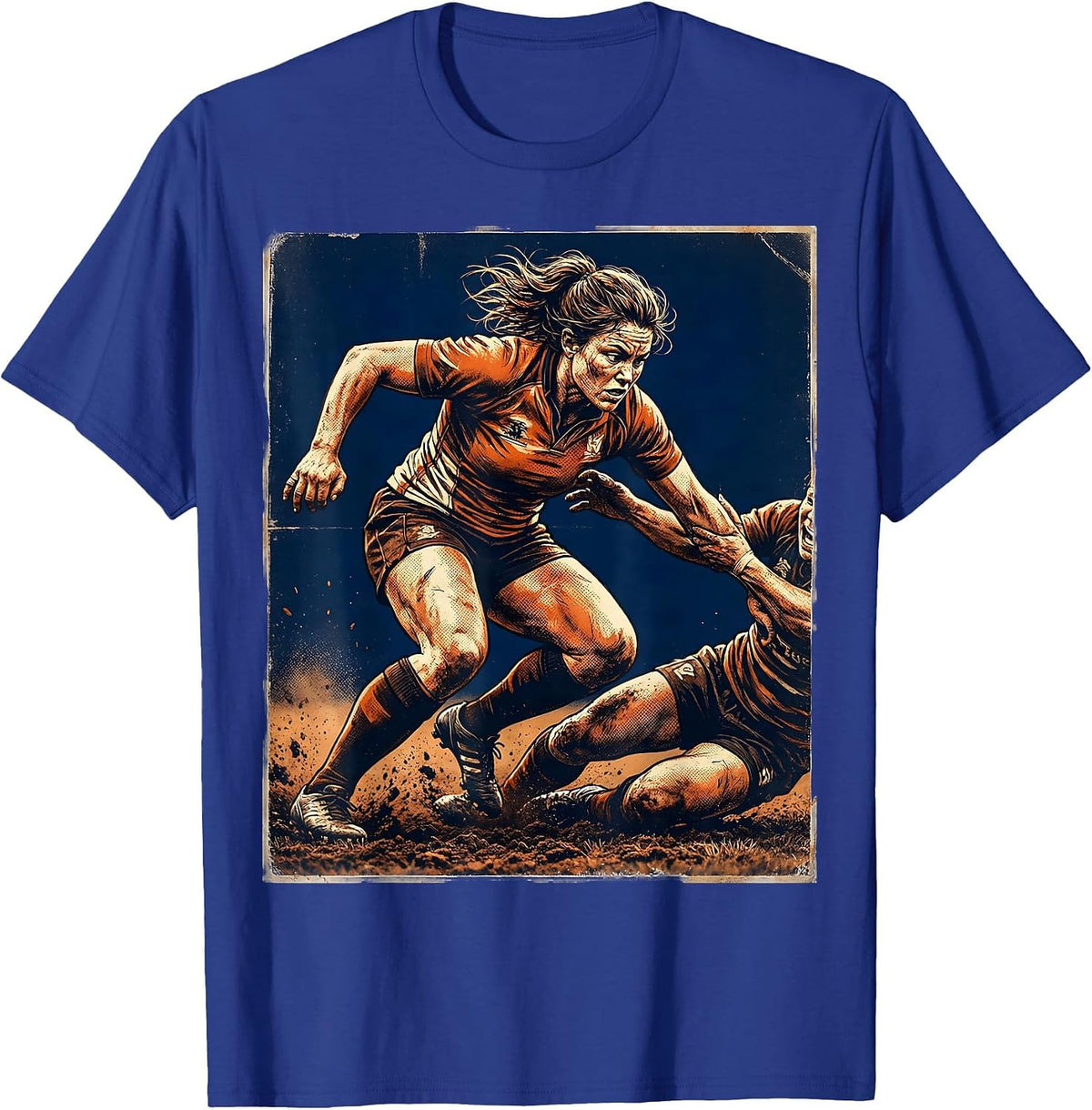 Rugby Player Breaking Through Tackle Graphic T-Shirt - Royal Blue