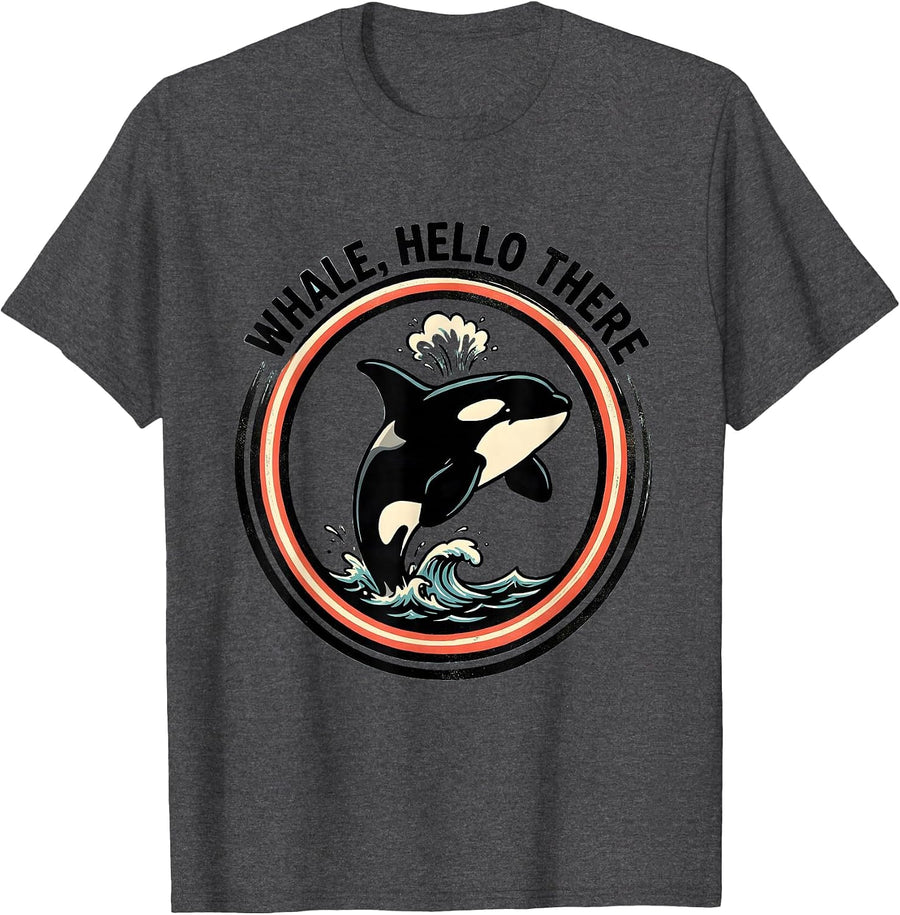 Men's Whale Hello There Funny Orca Whale Ocean Animal Humor T-Shirt - Dark Heather Grey
