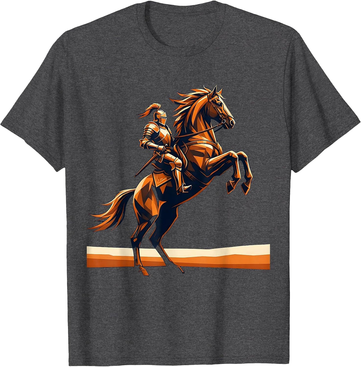 Knight in Armor on Rearing Horse Illustration T-Shirt - Dark Heather Grey