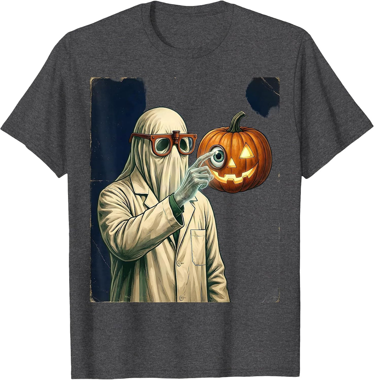 Ghost Optometrist Vintage Halloween Eye Doctor T-Shirt - Dark Heather Grey
