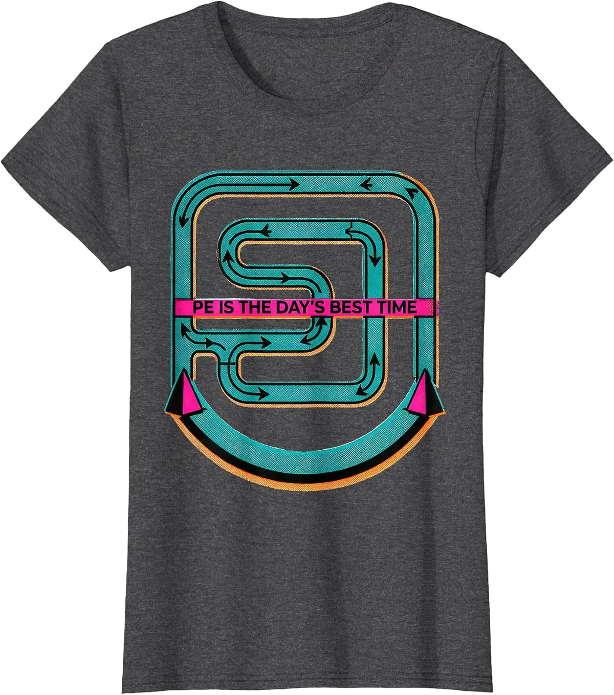 Women's PE Is The Day's Best Time Risograph PE Teacher Gym Class T-Shirt - Dark Heather Grey
