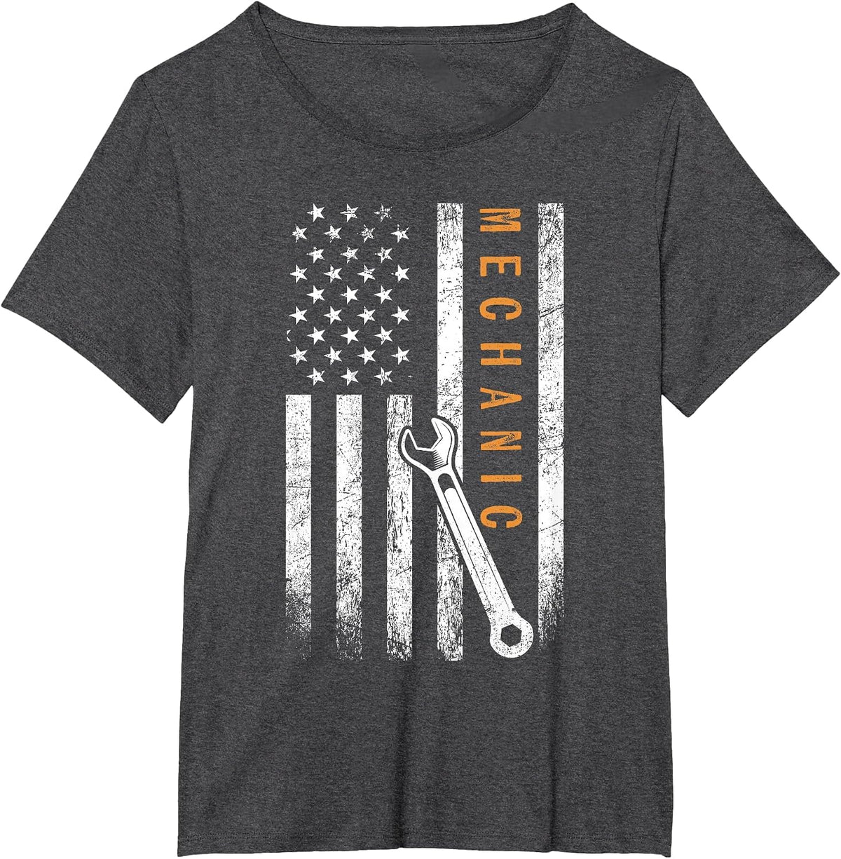 Mechanic American Flag Design T-Shirt - Dark Heather Grey