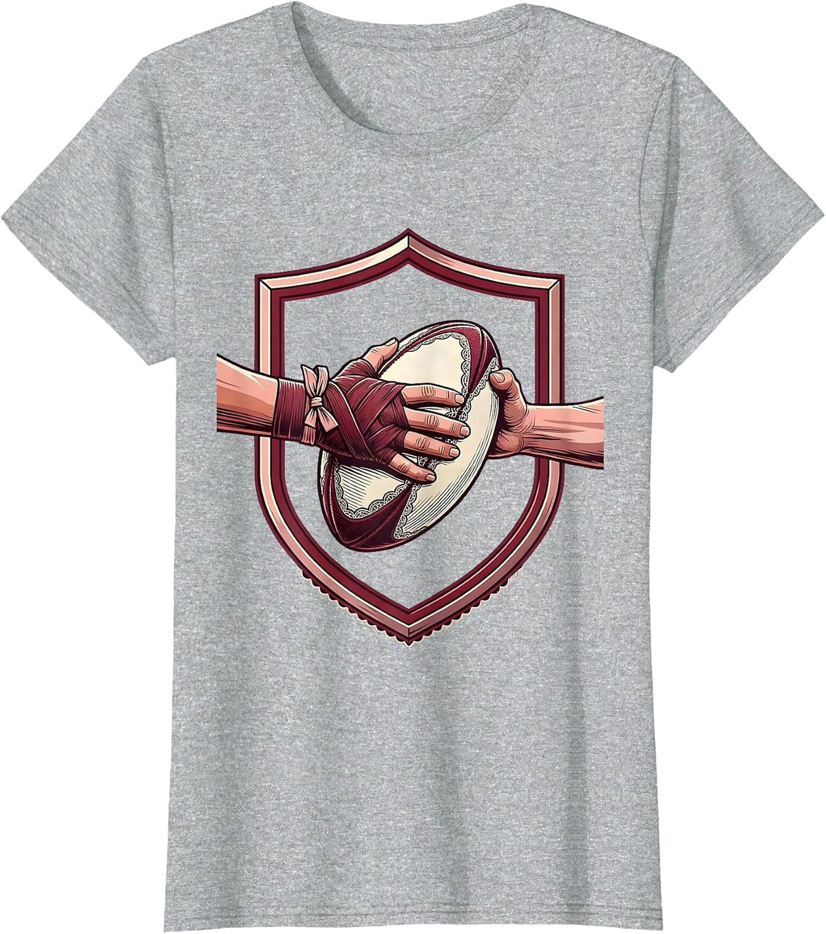 Rugby Ball Steal Fierce Player Graphic Tee T-Shirt - Heather Grey