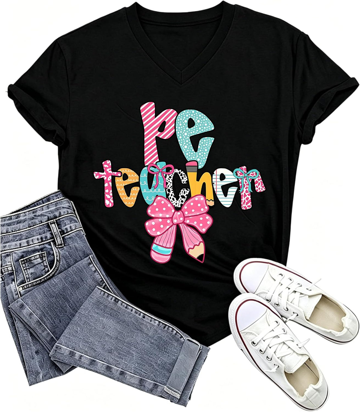 Pe Teacher Shirt Funny Physical Education Teacher Shirts School Pe Teachers T-Shirt for Women Gym Teachers Gifts - V-Neck