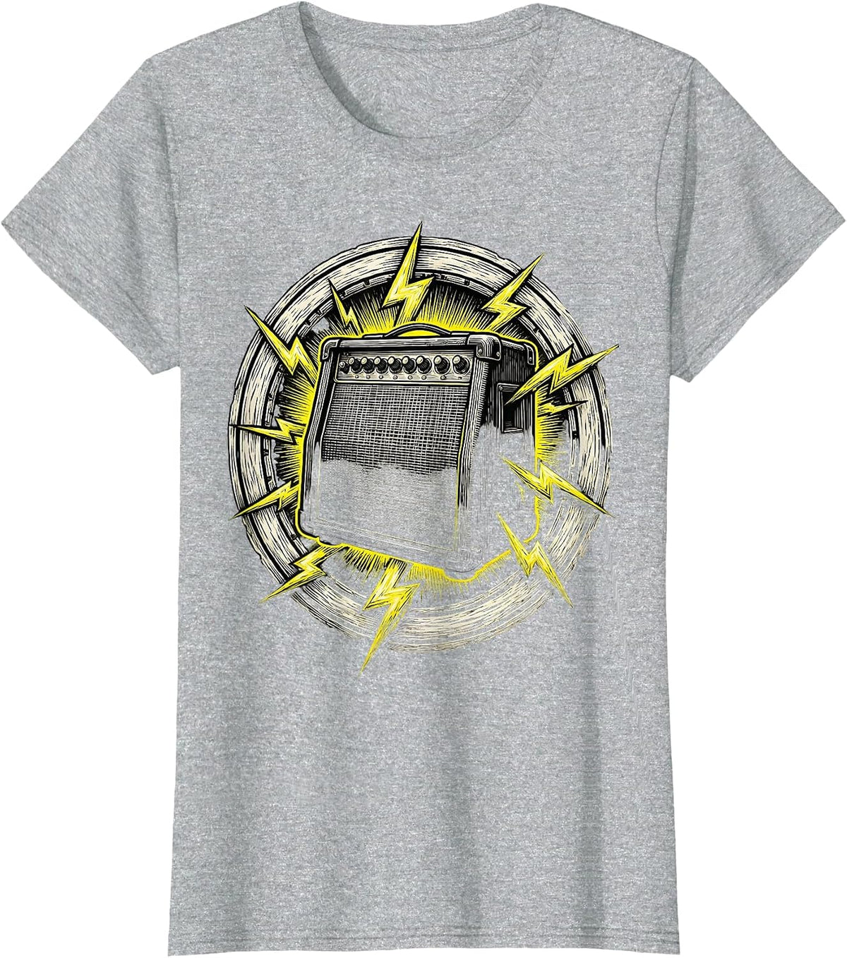 Rock N Roll Amplifier Lightning Bolt Graphic T-Shirt - Heather Grey