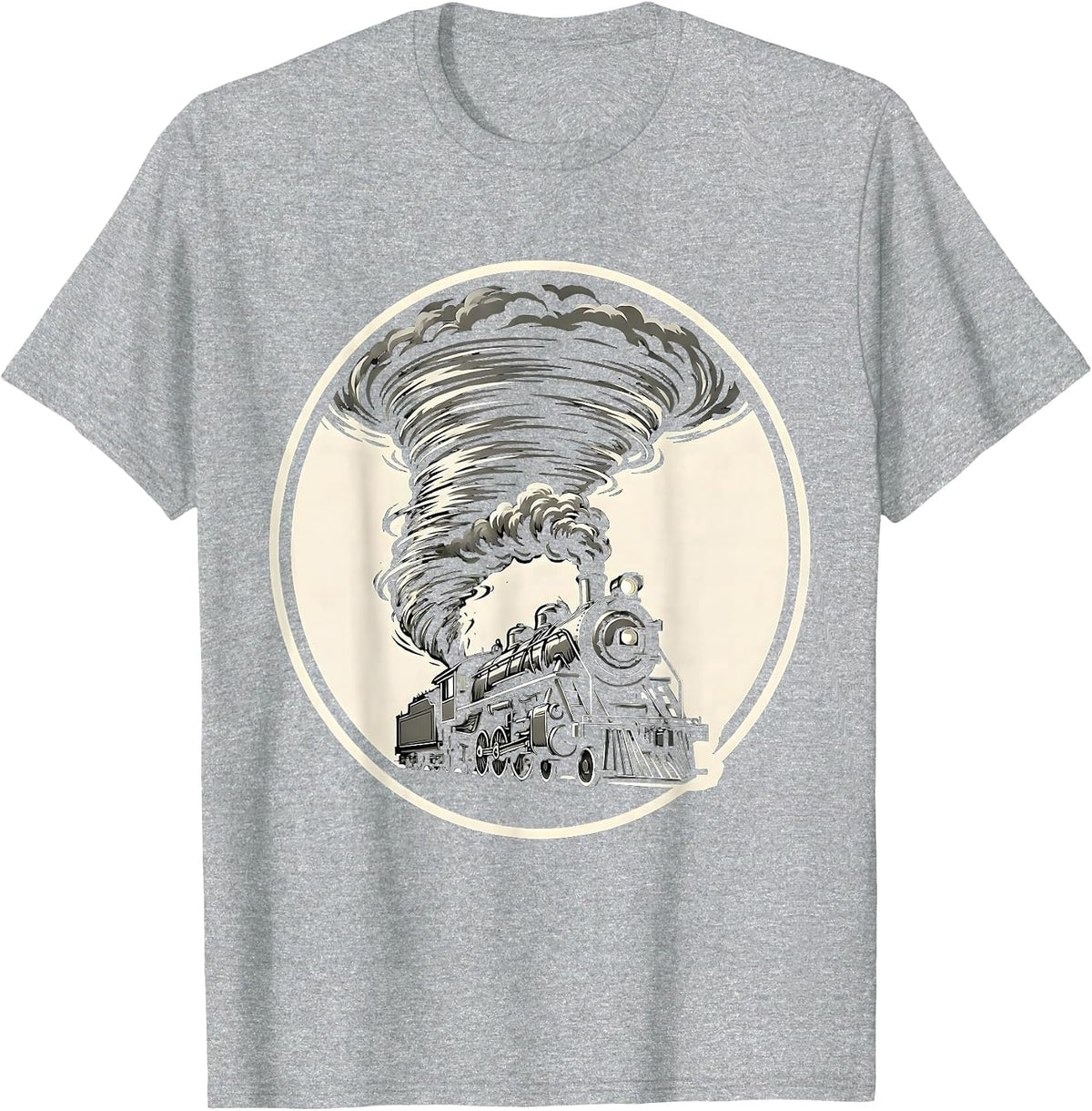 Men's Train Engine Emerging From Tornado Funnel T-Shirt - Heather Grey