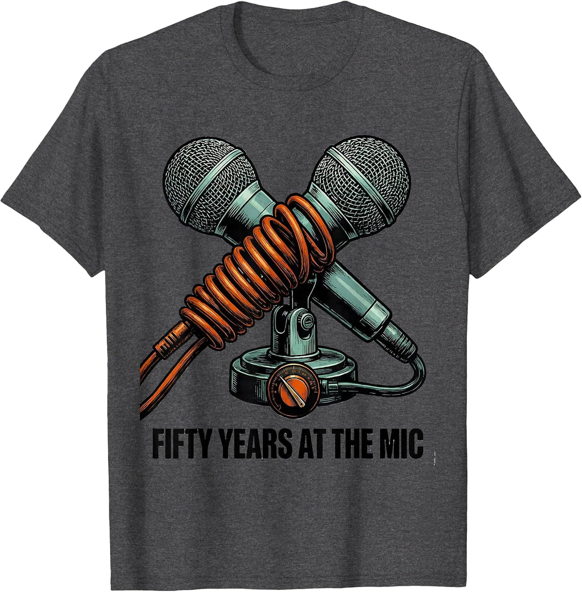 Men's Fifty Years At The Mic Funny Ham Radio Operator Hobbyist T-Shirt - Dark Heather Grey