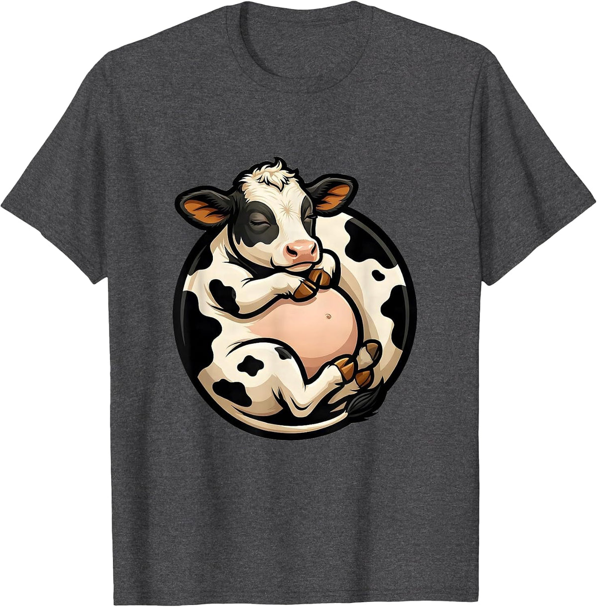 Men's Sleeping Baby Cow Cute Cow Print Graphic T-Shirt - Dark Heather Grey