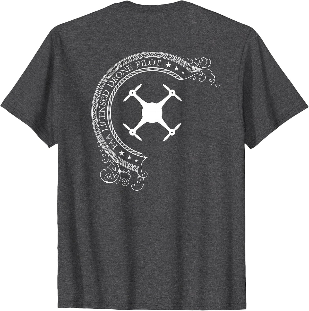 FAA Licensed UAV Multirotor Drone Pilot Tshirt - Back Design - Dark Heather Grey