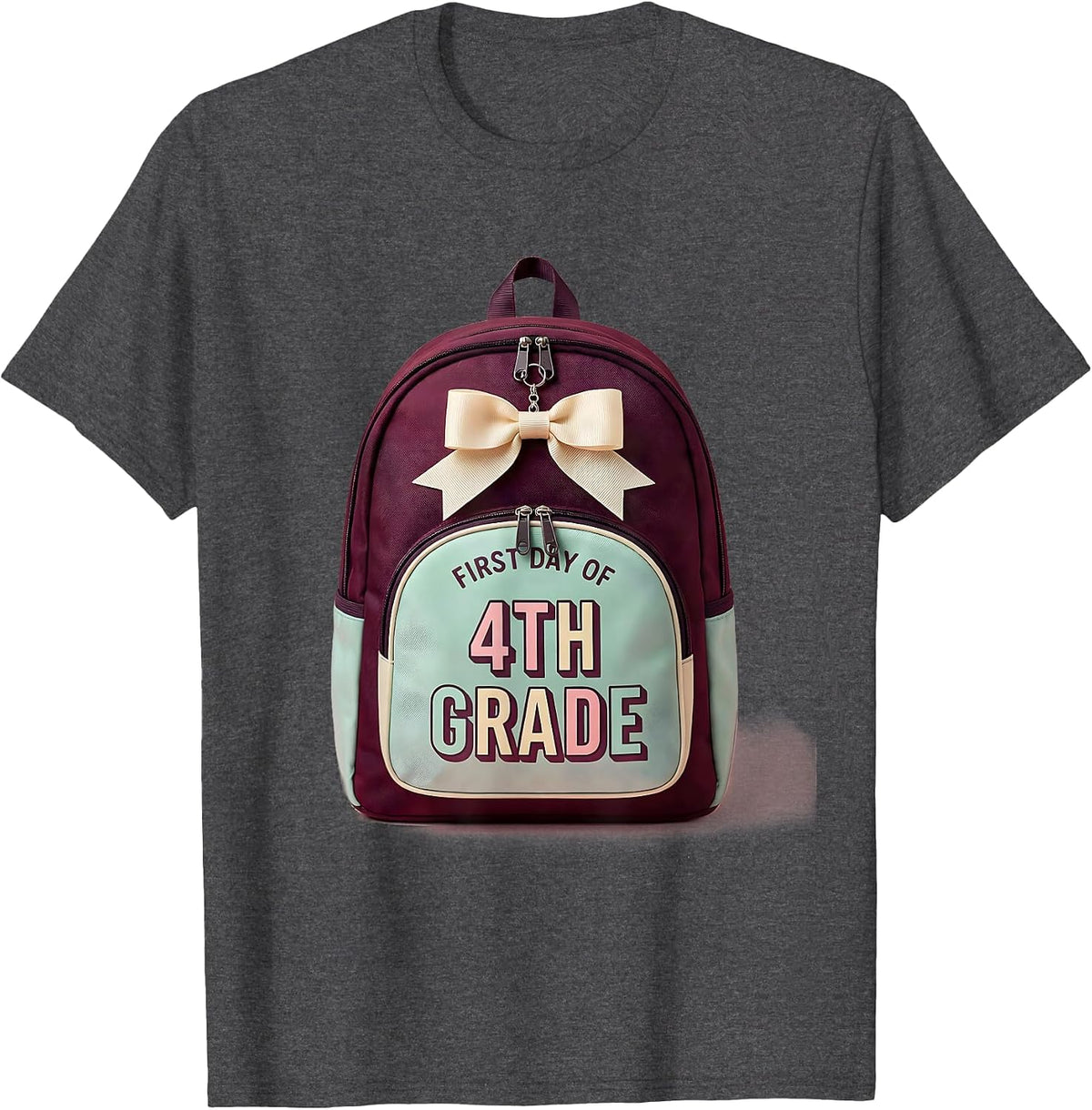 Men's First Day Of 4th Grade Coquette Bow Back To School Girl T-Shirt - Dark Heather Grey