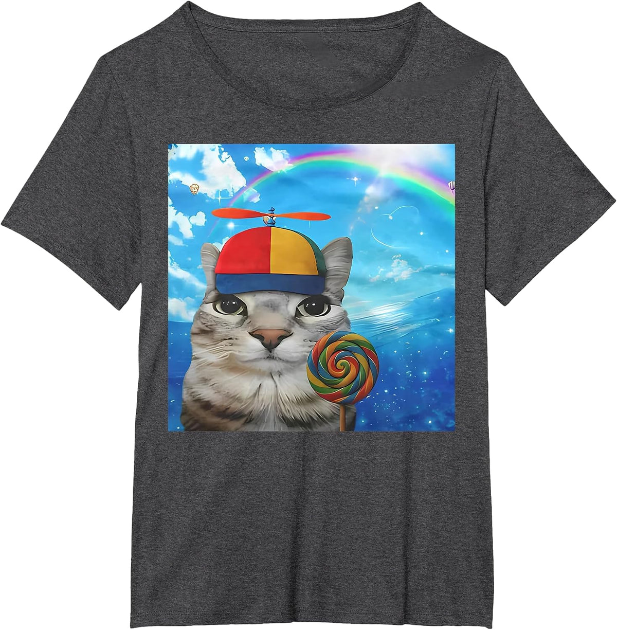 Happy Cat Dreamcore Funny Silly Kitten Brainrot Meme T-Shirt - Dark Heather Grey