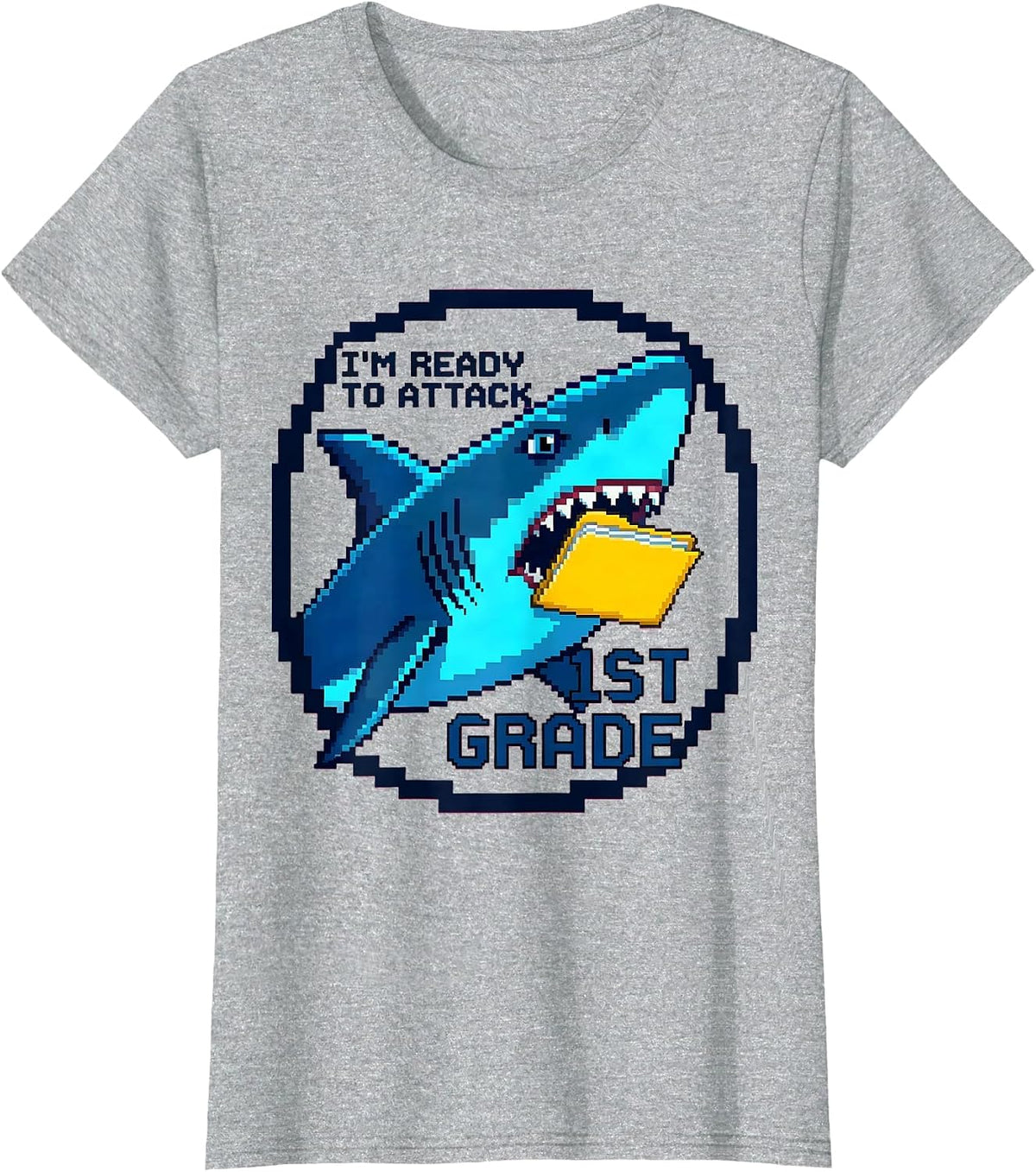 Women's I'm Ready To Attack 1st Grade Pixel Art Back To School Boys T-Shirt - Heather Grey