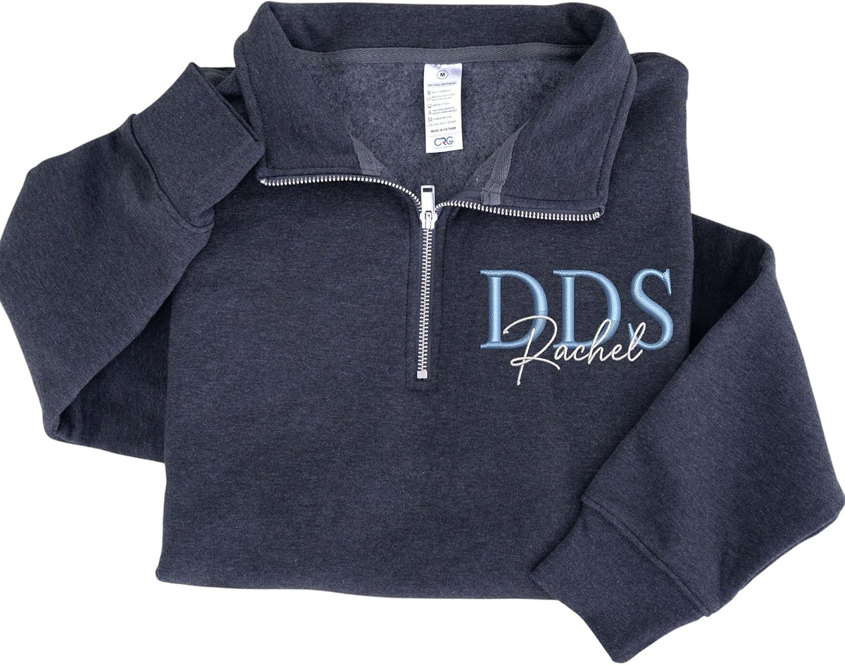 Personalized Embroidered Profession Quarter Zip Sweatshirt, Custom Workwear for Office, Clinic, Professional Gifts - Dentist