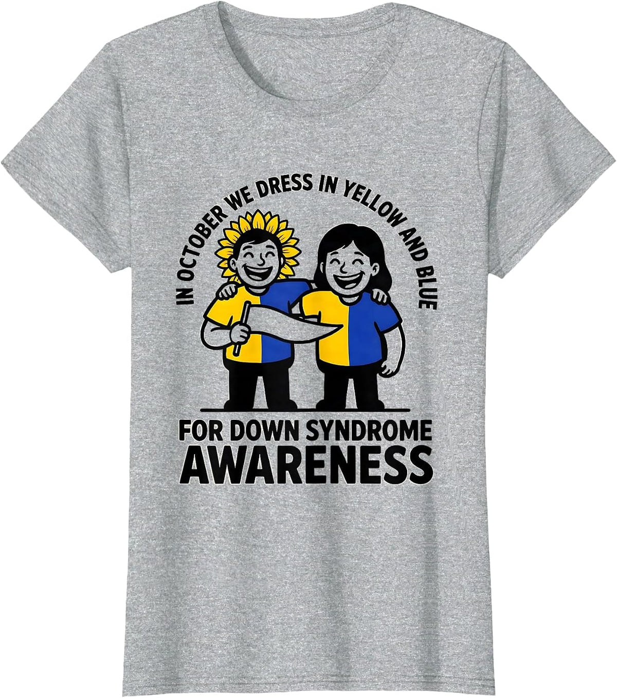 Women's In October We Dress Yellow Blue Down Syndrome Awareness T-Shirt - Heather Grey