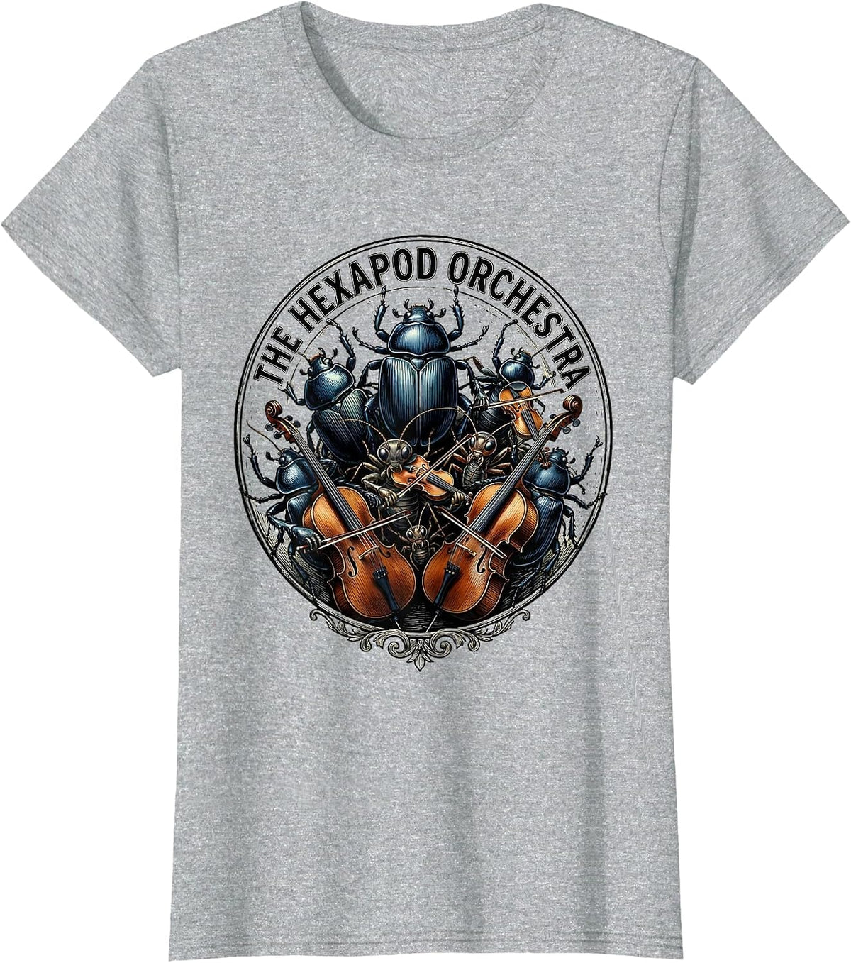 The Hexapod Orchestra Vintage Insect Band Music Lover T-Shirt - Heather Grey